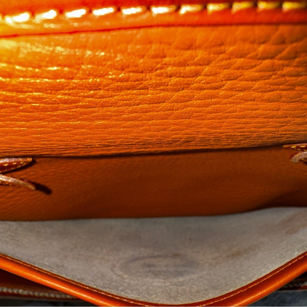 90s VINTAGE Dooney & Bourke Clean AWL Zip Top Satchel British Tan – MADE IN USA - Picture 7 of 16